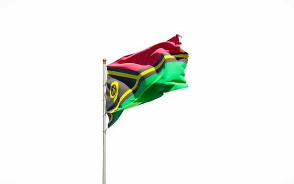 Gyönyörű Nemzeti Zászló Vanuatu Fehér Háttérrel Izolált Közelkép Vanuatu Zászló — Stock Fotó