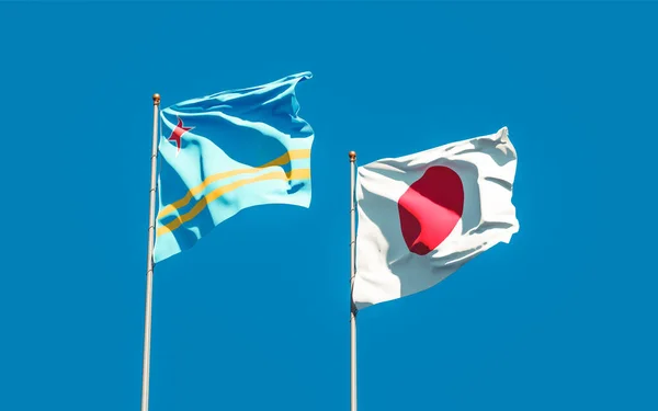 日本和阿鲁巴的国旗 3D艺术品 — 图库照片