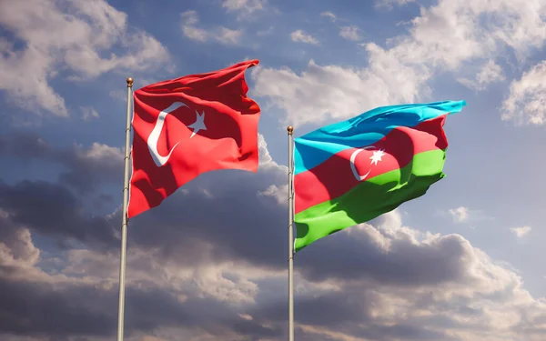 Türkiye ve Azerbaycan bayrakları. 3B sanat eseri  