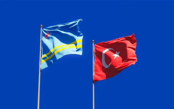 土耳其和阿鲁巴的国旗 3D艺术品 — 图库照片