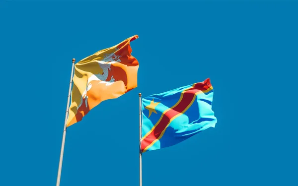 Bandeiras República Democrática Congo Butão Obra — Fotografia de Stock