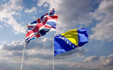 İngiliz ve Bosna-Hersek bayrakları. 3B sanat eseri  