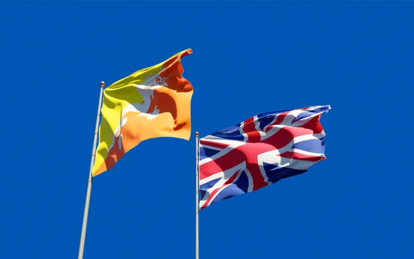 イギリスとブータンの国旗 3Dアートワーク — ストック写真
