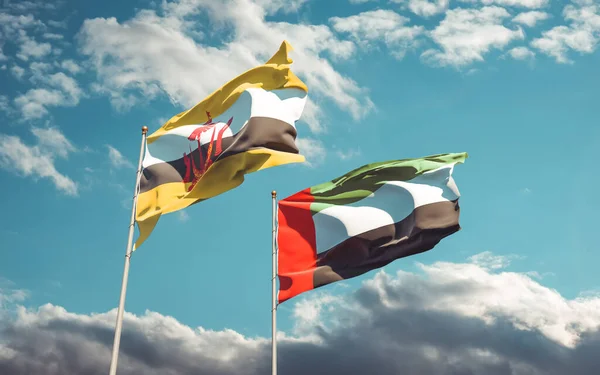 Σημαίες Των Ηνωμένων Αραβικών Εμιράτων Και Του Μπρουνέι Έργα Τέχνης — Φωτογραφία Αρχείου