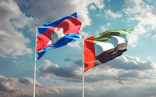 아랍에미리트 에미레이트와 캄보디아의 깃발이다 — 스톡 사진