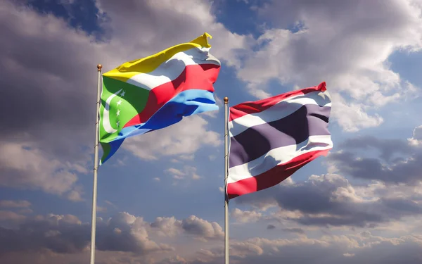 Flagi Tajlandii Komorów Obrazy — Zdjęcie stockowe