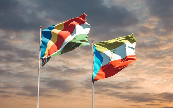 Flags Seychelles Equatorial Guinea Artwork — Stock Photo, Image