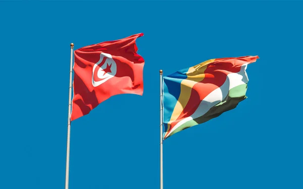 チュニジアとセーシェルの国旗 3Dアートワーク — ストック写真