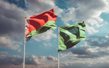 Suudi Arabistan ve Beyaz Rusya bayrakları. 3B sanat eseri  