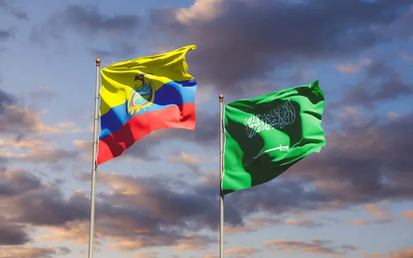 Ecuadors Och Saudiarabiens Flaggor Konstverk — Stockfoto