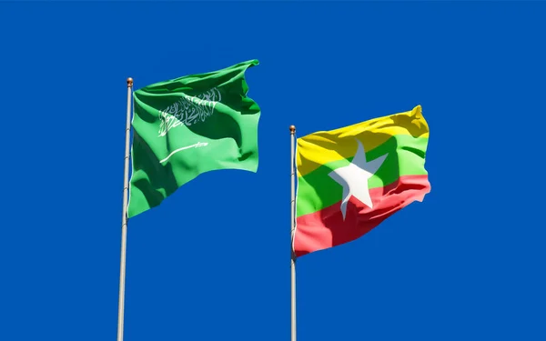 Mianmar Szaúd Arábia Zászlói Grafika — Stock Fotó