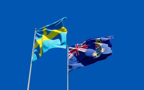 スウェーデンとケイマン諸島の旗 3Dアートワーク — ストック写真
