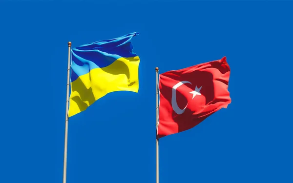 Ukrayna ve Türkiye bayrakları. 3B sanat eseri  