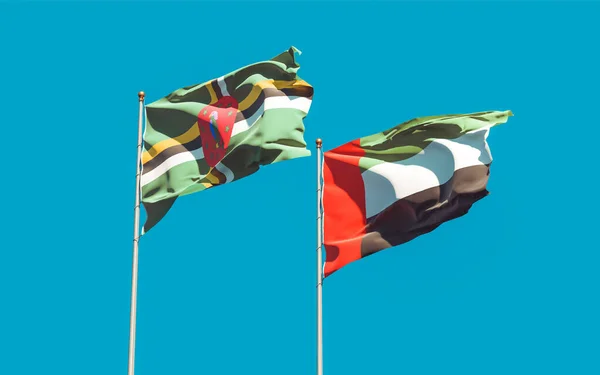 Bandeiras Dos Emirados Árabes Unidos Dominica Obra — Fotografia de Stock