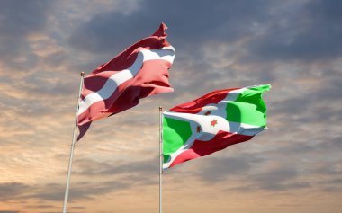 Letonya ve Burundi bayrakları. 3B sanat eseri  