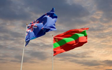 Transnistria ve Yeni Zelanda bayrakları. 3B sanat eseri  