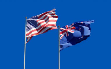 Yeni Zelanda ve ABD bayrakları. 3B sanat eseri  
