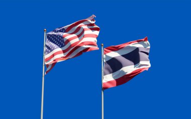 Tayland ve ABD bayrakları. 3B sanat eseri  