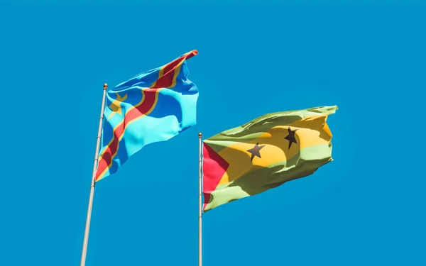 Bandeiras São Tomé Príncipe República Democrática Congo Obra — Fotografia de Stock