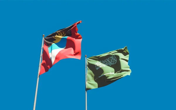 サウジアラビアとアンティグア バーブーダの旗 3Dアートワーク — ストック写真