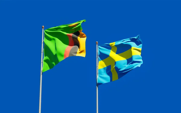Flaggor Från Zambia Och Sverige Konstverk — Stockfoto
