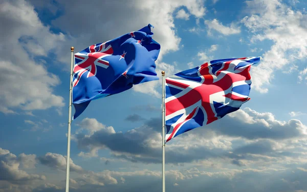 Vlaggen Van Nieuw Zeeland Het Verenigd Koninkrijk Brits Kunstwerken — Stockfoto