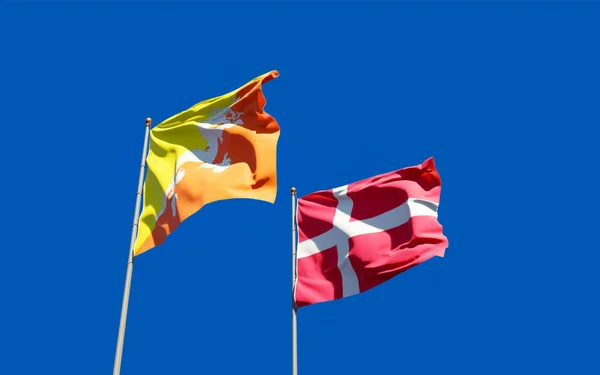 Bandeiras Dinamarca Butão Obra — Fotografia de Stock