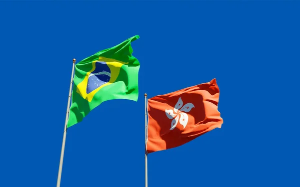 Banderas Brasil Hong Kong Obras Arte —  Fotos de Stock