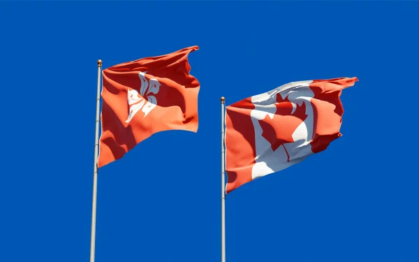 Bandeiras Hong Kong Canadá Obra — Fotografia de Stock