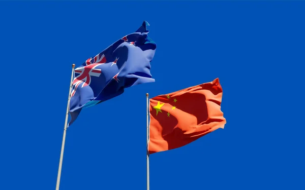 Drapeaux Nouvelle Zélande Chine Oeuvre — Photo