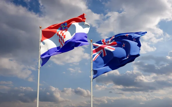 新西兰和克罗地亚的国旗 3D艺术品 — 图库照片