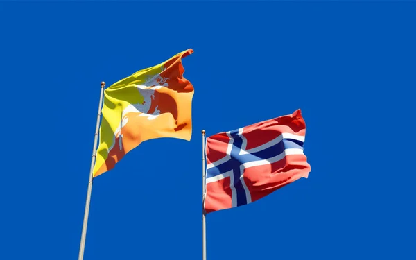 Bandeiras Noruega Butão Obra — Fotografia de Stock