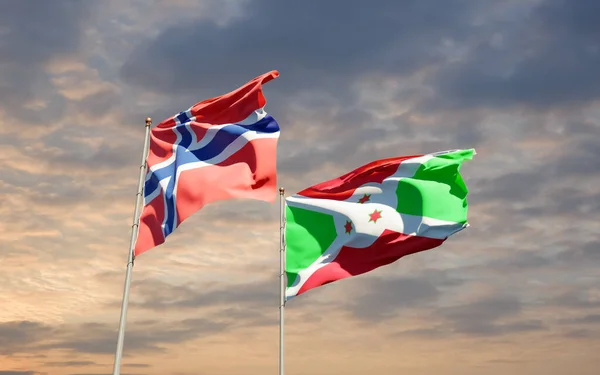 ノルウェーとブルンジの国旗 3Dアートワーク — ストック写真