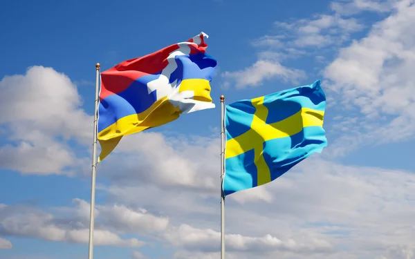 Bandeiras Suécia Artsakh Obra — Fotografia de Stock