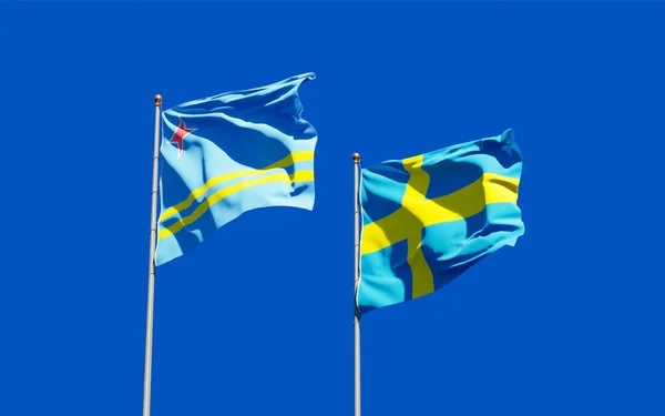 Banderas Suecia Aruba Obras Arte —  Fotos de Stock