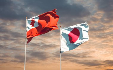 Tonga ve Japonya bayrakları. 3B sanat eseri  