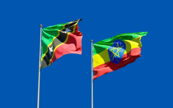 圣基茨和尼维斯以及埃塞俄比亚的国旗 3D艺术品 — 图库照片