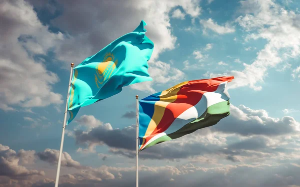 Bandeiras Cazaquistão Seicheles Obra — Fotografia de Stock