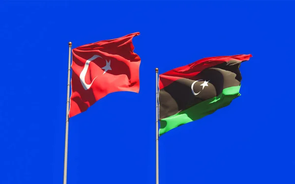 Libya ve Türkiye bayrakları. 3B sanat eseri  