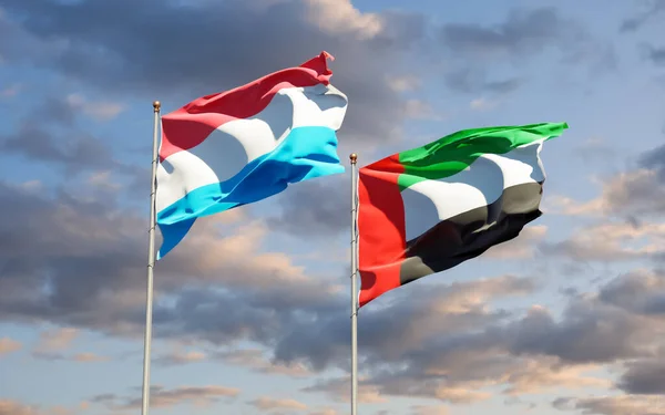 Bandeiras Luxemburgo Emirados Árabes Unidos Obra — Fotografia de Stock