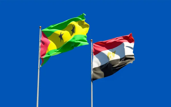 Flaggor Från São Tomé Príncipe Och Egypten Konstverk — Stockfoto