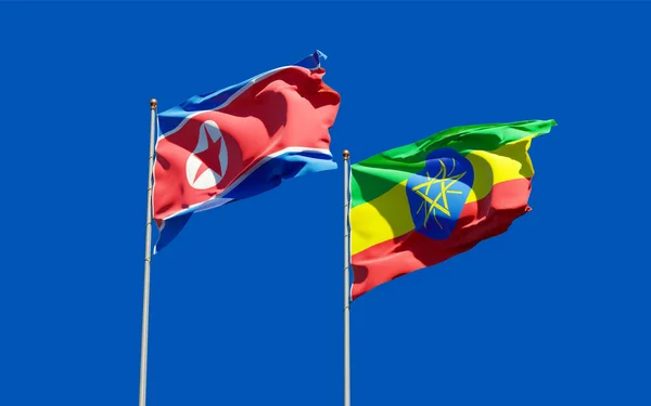 Vlajky Severní Koreje Etiopie Kresba — Stock fotografie