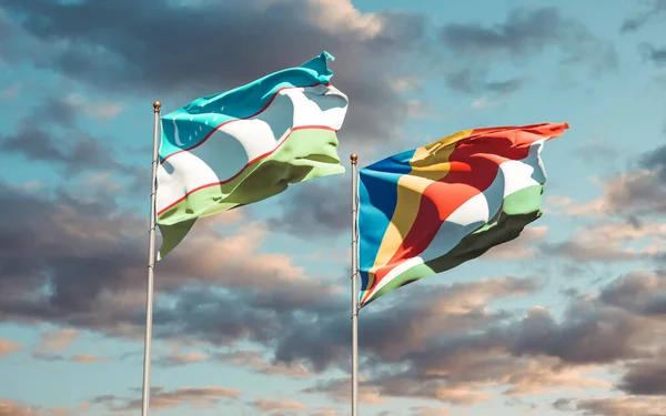 乌兹别克斯坦和塞舌尔的国旗 3D艺术品 — 图库照片