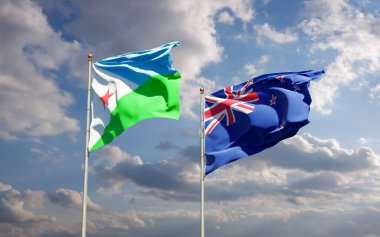 Cibuti ve Yeni Zelanda bayrakları. 3B sanat eseri  