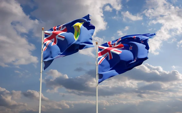 トルコやカイコ諸島 ニュージーランドの旗 3Dアートワーク — ストック写真
