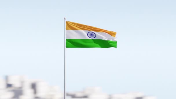 Survol cinématographique du magnifique drapeau de l'Inde dans le ciel. — Video