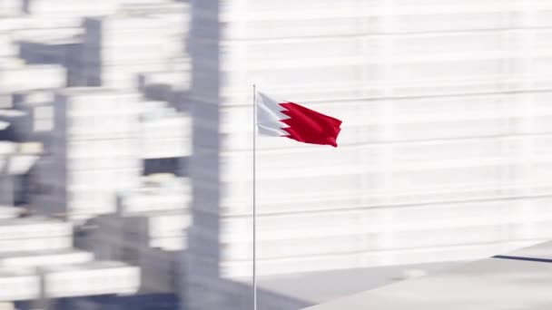 Cinematic flyover of the beautiful waving Bahrain flag in the sky — Stock Video