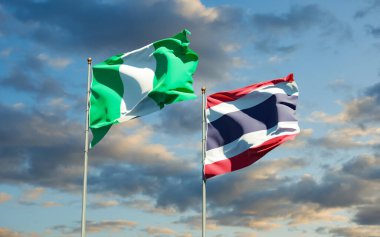 Tayland ve Tayland bayrakları. 3B sanat eseri  