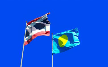 Palau ve Tayland bayrakları. 3B sanat eseri  