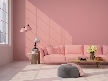  oturma odası çatı iç. 3D render